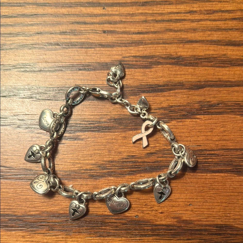 Brighton breast cancer Silver Heart Charm Bracelet